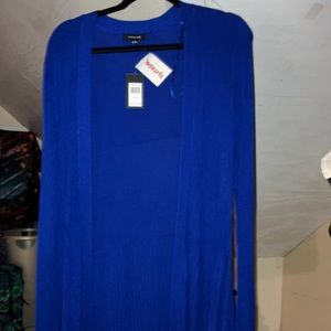 Long royal blue sweater cardigan size xl new